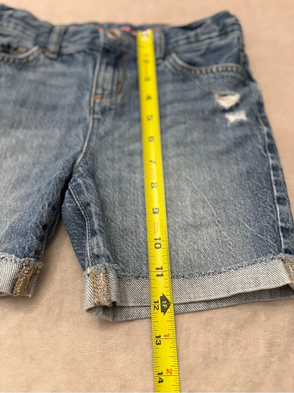 The Children's Place Girls Distressed Medium Wash Denim Midi Shorts Size 8 EUC